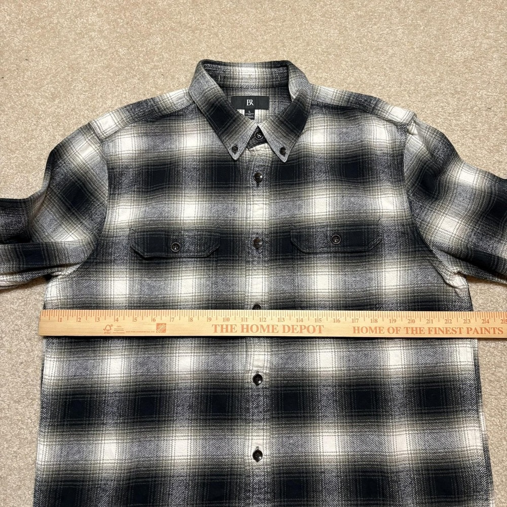 Banana Republic Flannel Shirt Mens Large Gray Ombre Shadow Plaid Western Cottage - Picture 4 of 10